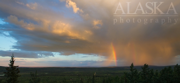 A double rainbow in Goldstream Valley behind Fairbanks.