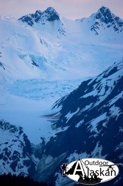 View of Saksaia Glacier from the Haines Highway as it hangs over the edge and forms Glacier Creek. Taken May 26, 2013.