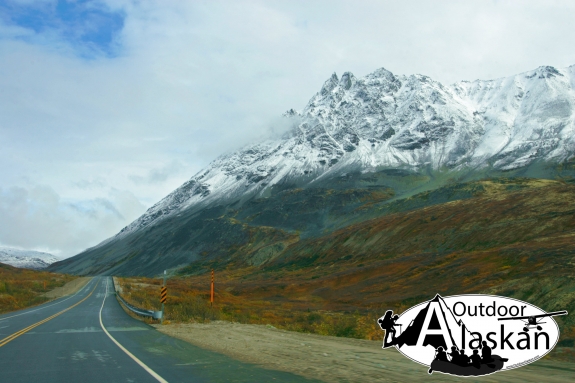 Heading up the Haines Highway towards Haines Junction. Glave peak sits crowned in snow as winter approaches. October 3, 2007.