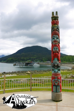 A Tlingit totem pole at Port Chilkoot, Haines.