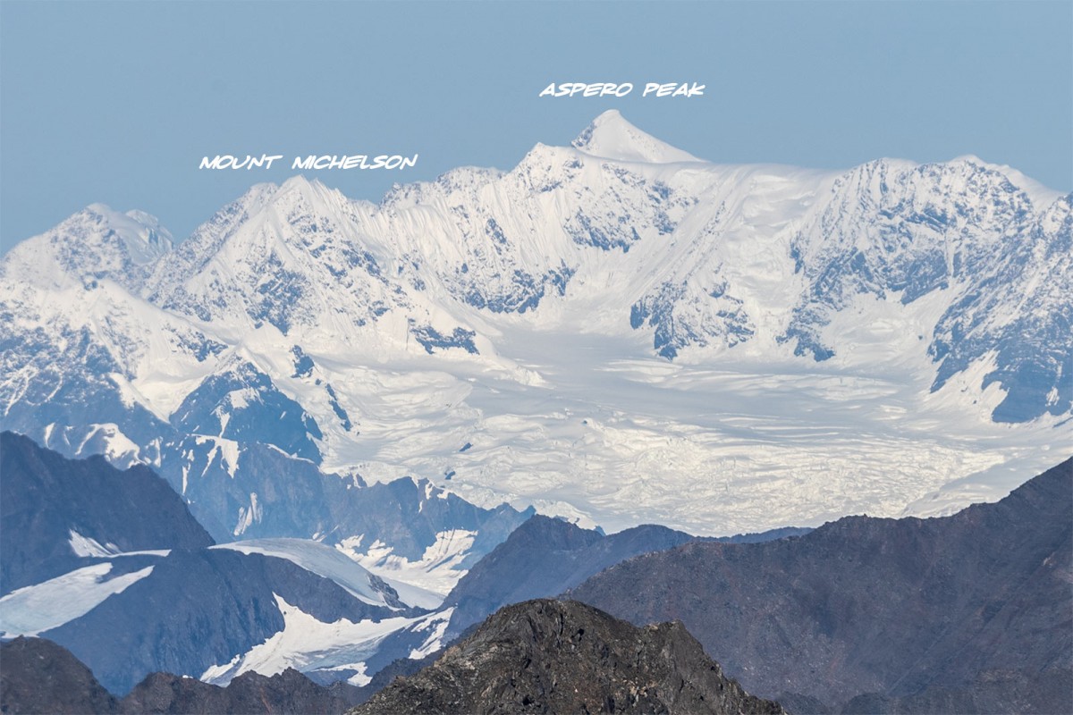 Mount Michelson and Aspero Peak from the summit of West Peak in Valdez.
