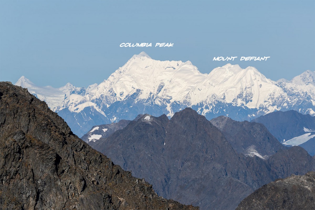 Columbia Peak and Mount Defiant as seen from the summit of West Peak, Valdez.