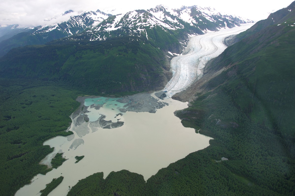 Flying over Glacier Point, looking at the Davidson Glacier near Haines, Alaska.