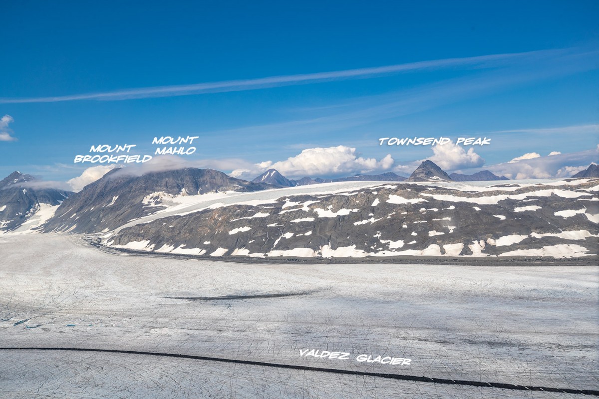Mount Brookfield, Mount Mahlo, Townsend Peak above Valdez Glacier.