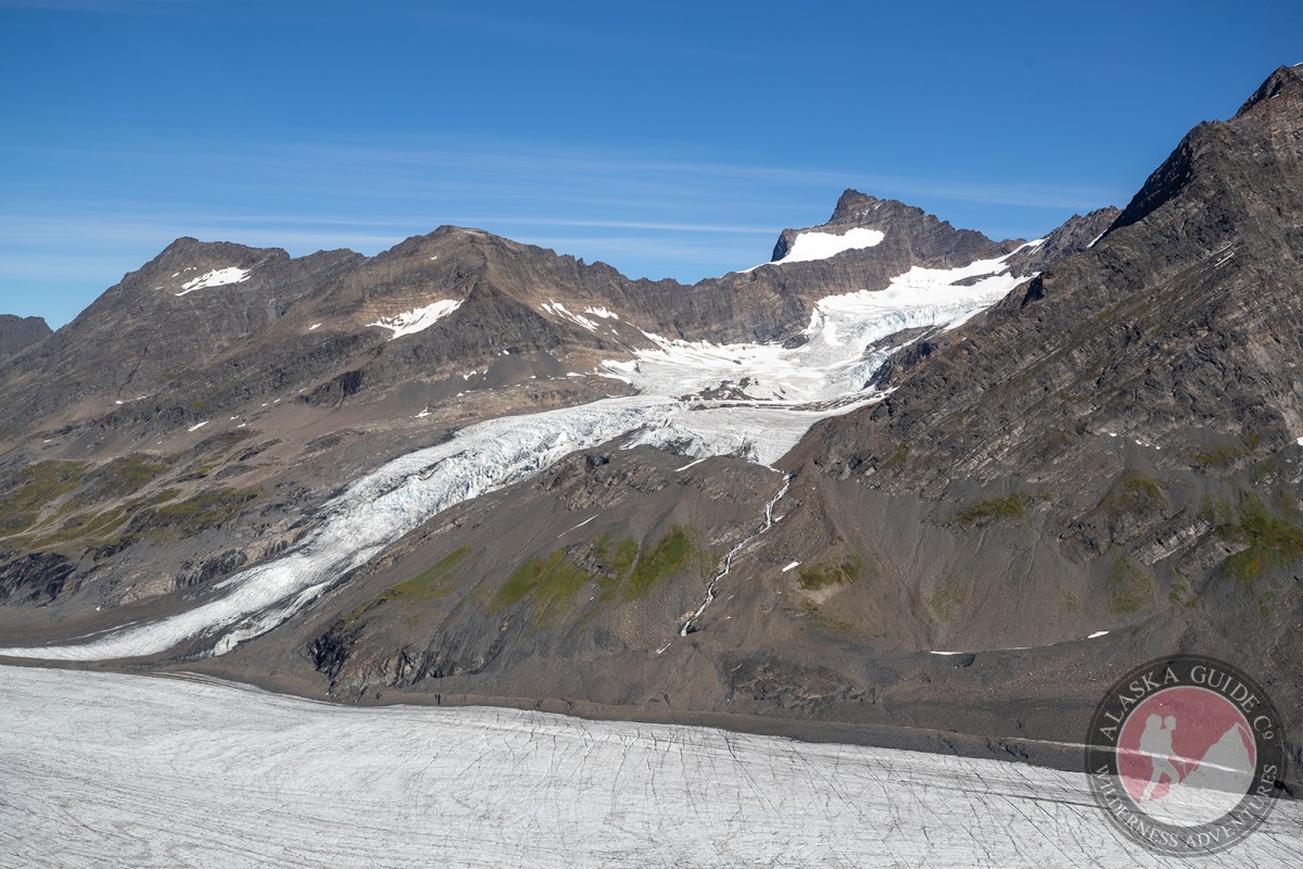 Deserted Glacier below it's fork known as The Beach, with The Tusk in the back (center-right)