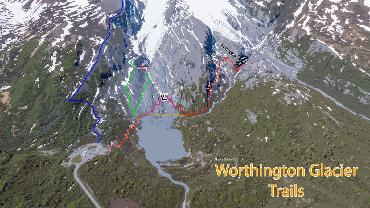 Trails around Worthington Glacier on Thompson Pass, near Valdez, Alaska.
