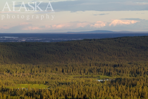 Looking across Goldstream Valley, Fairbanks, and on to Mount Hayes and the Alaska Range.