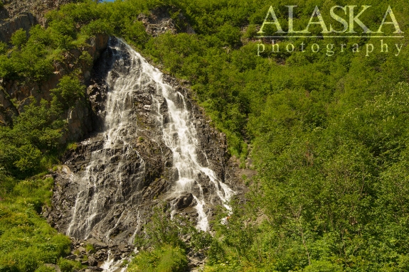 Horsetail Falls flow near the side of the Richardson Highway, outside of Valdez.