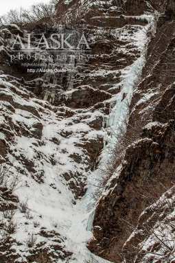 An ice climber works their way up Simple Twist of Fate during the 2016 Valdez Ice Climbing Festival.