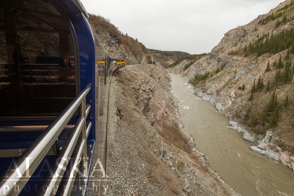 Looking down the Nenana River Gorge from the Alaska Railroad.