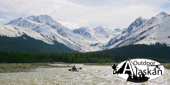 Kayaking the Klehini River with Flower Mountain on the left and Saksaia Glacier in the center.