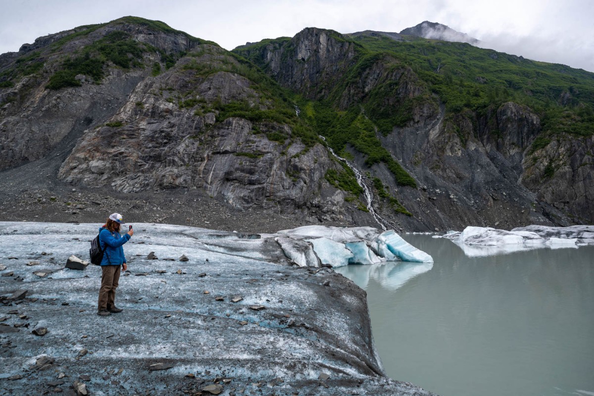 Standing at the face of Valdez Glacier while waiting for the helicopter pick up.