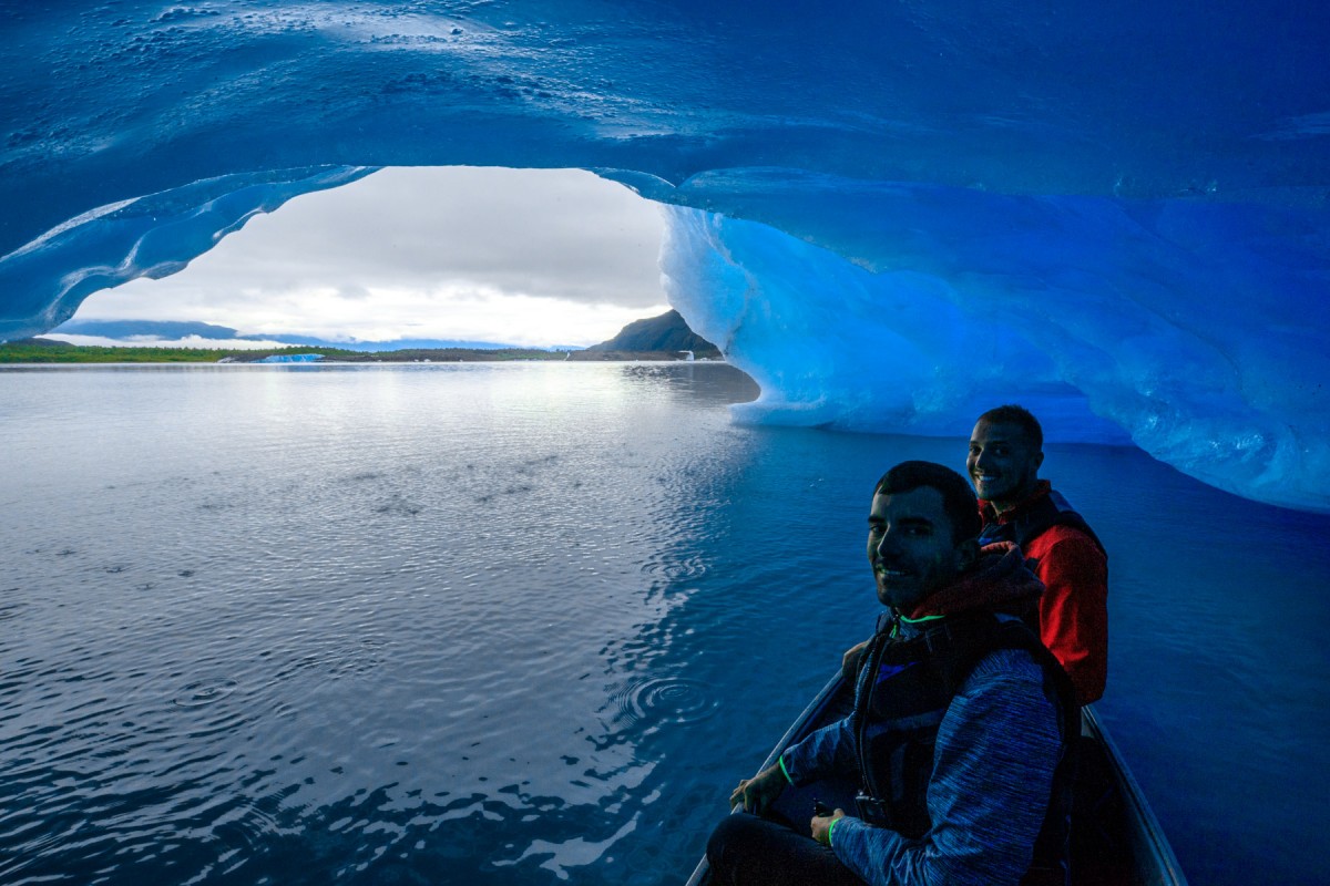 When conditions exists and are safe it's possible to canoe inside of a cave.