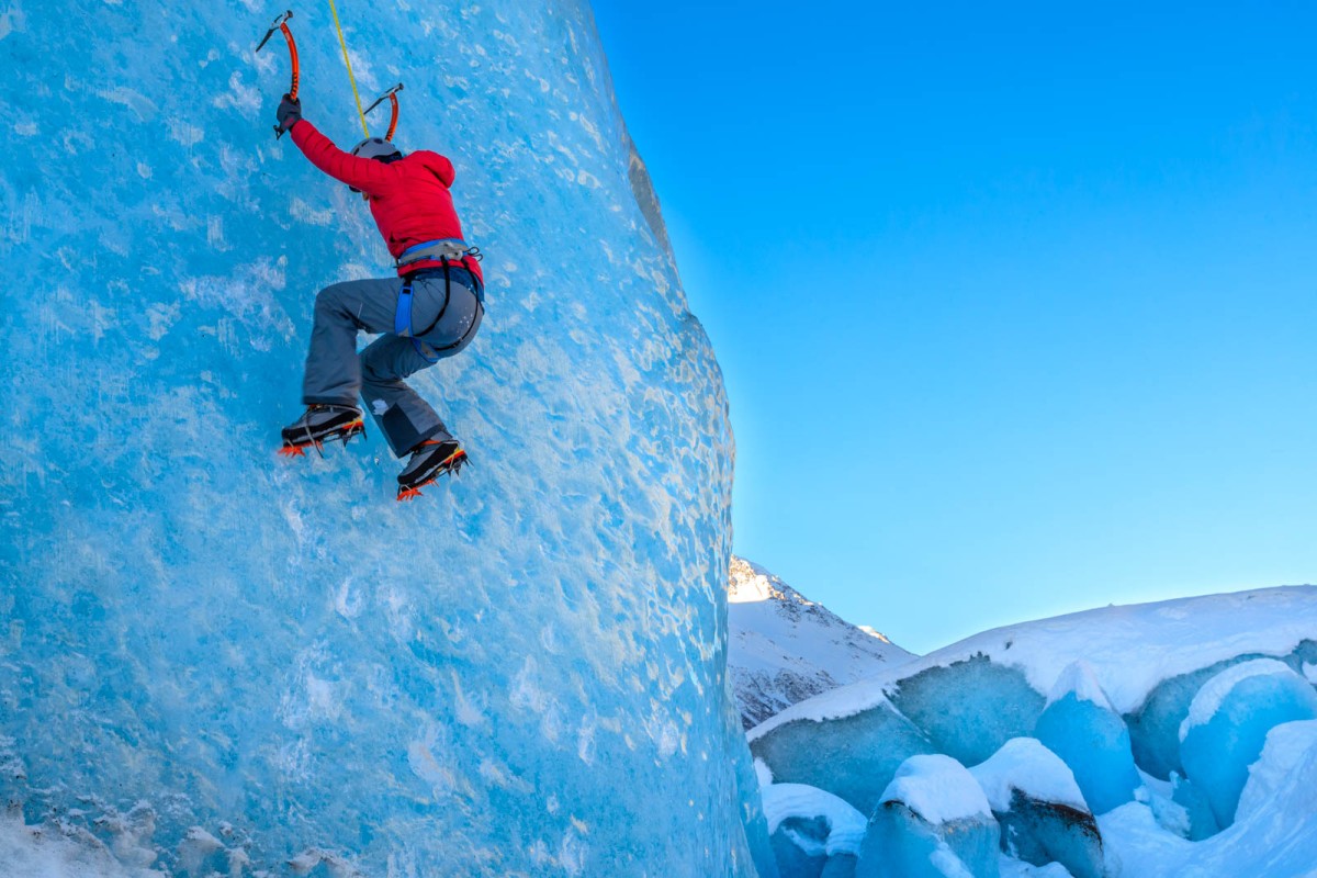 Ice climbing on a smaller iceberg wall.
