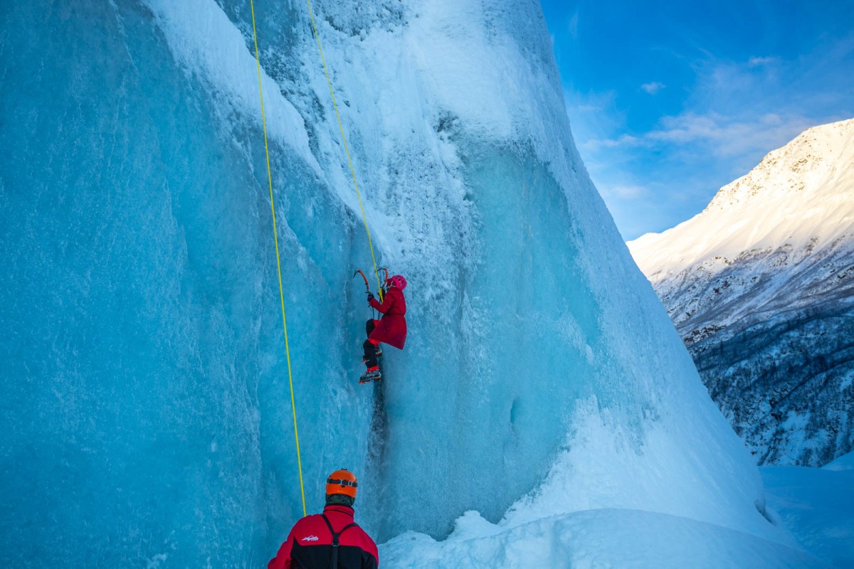 Doing a straight forward climb up the side of a large iceberg.