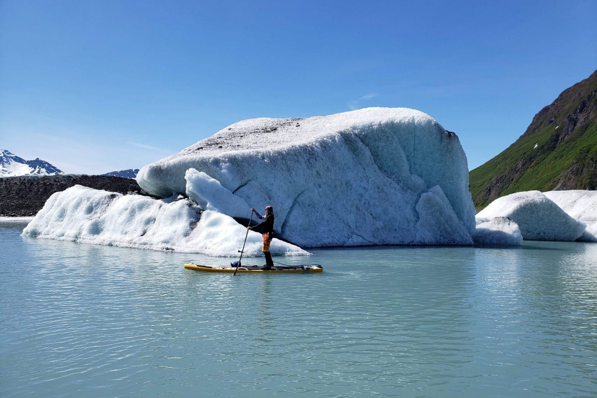 Paddling along the icebergs is a great way to enjoy a sunny summers day in Valdez.