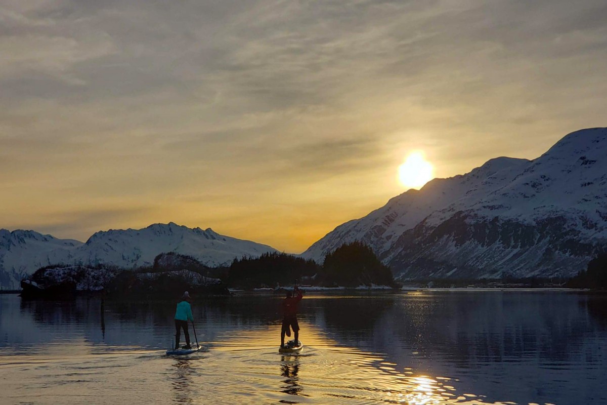 Heading back to town as the sun begins to set on a winter afternoon in Valdez.