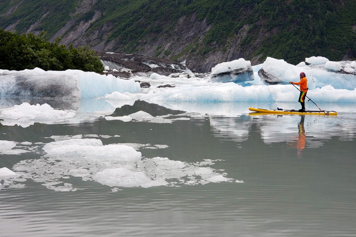 Guide Steve Radotich doing the glacier and iceberg paddle boarding.