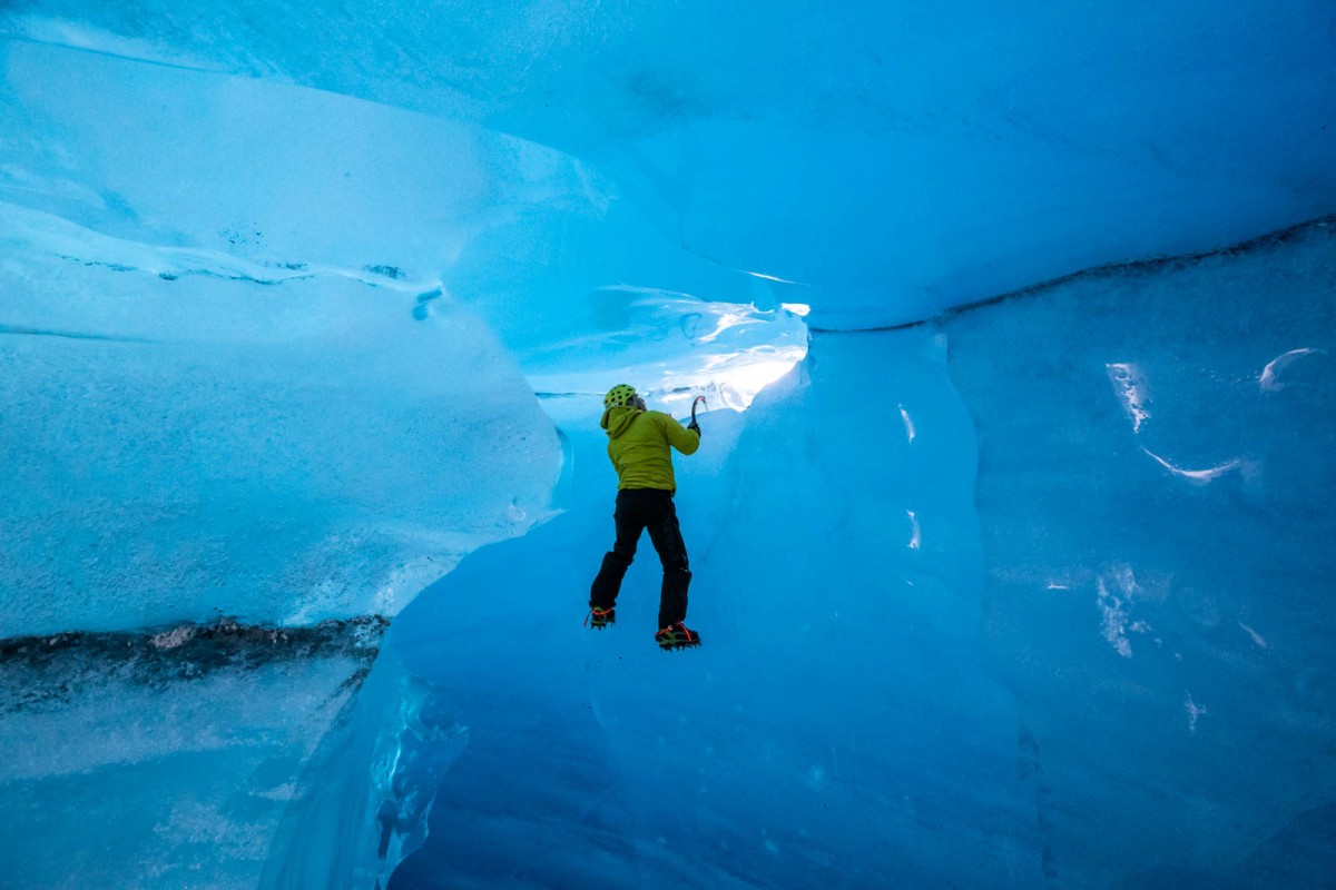 Practicing maneuvering around inside an iceberg.