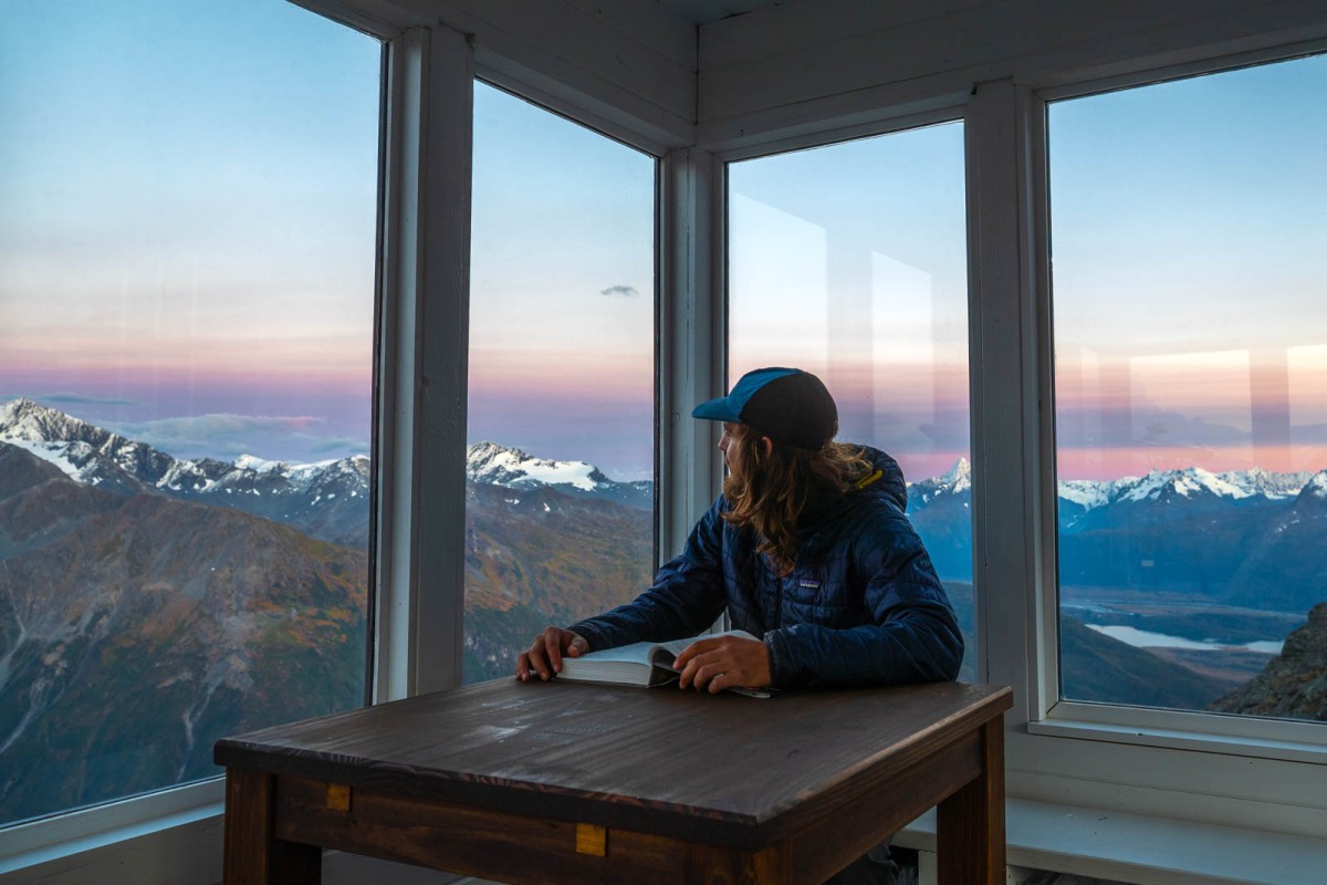 Relaxing with a good book at Glacier Lookout.
