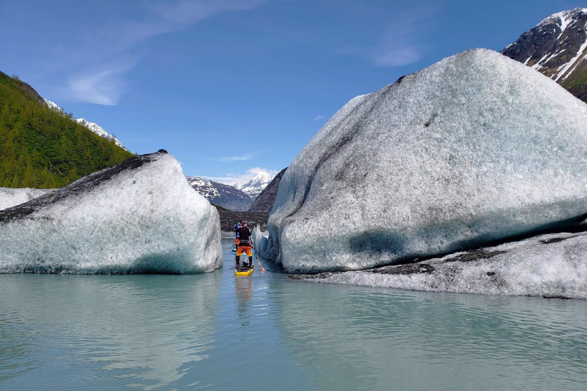 SUP between the icebergs out at Valdez Glacier.