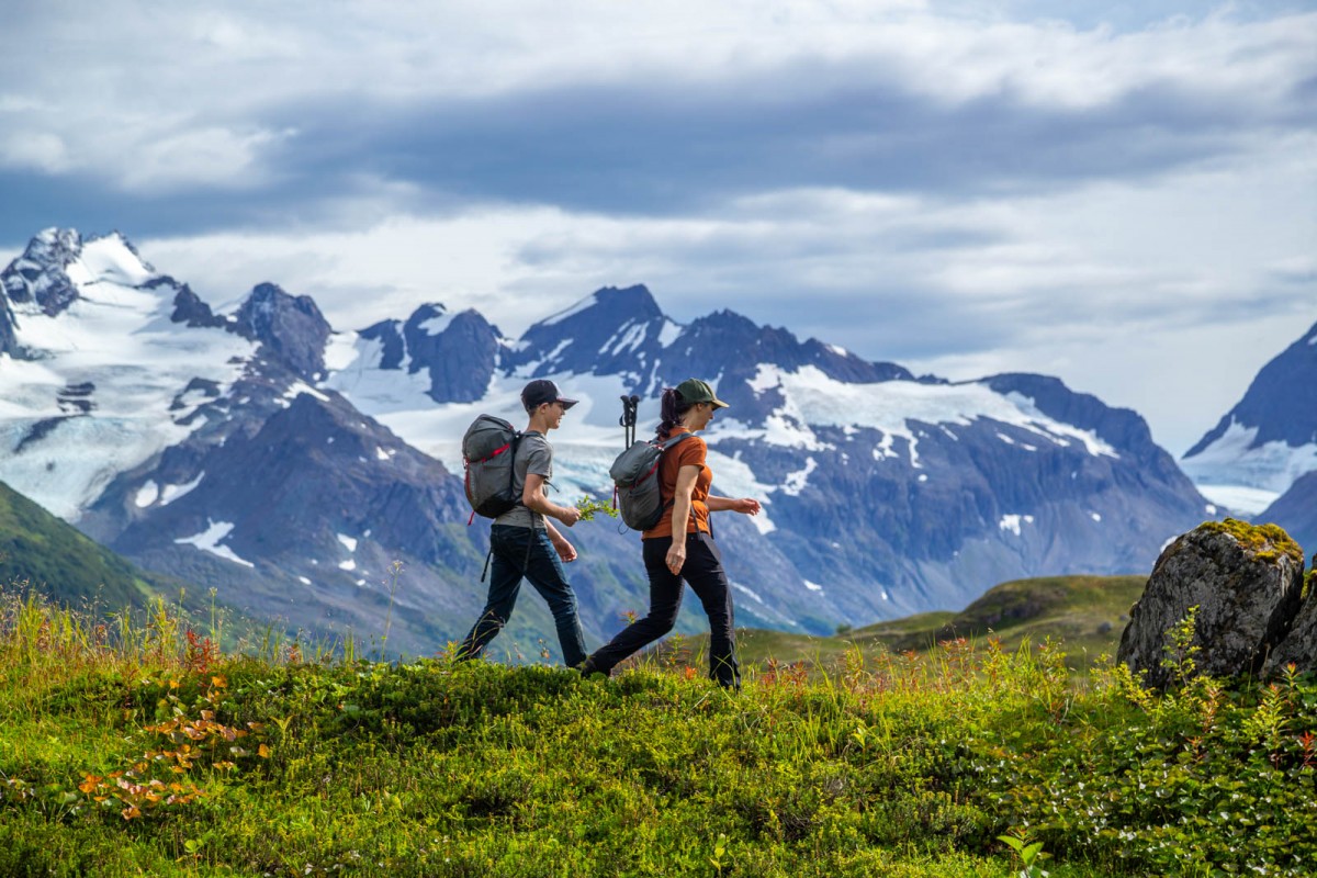 Hiking far back in the alpine backcountry of Valdez on our guided hiking tour.