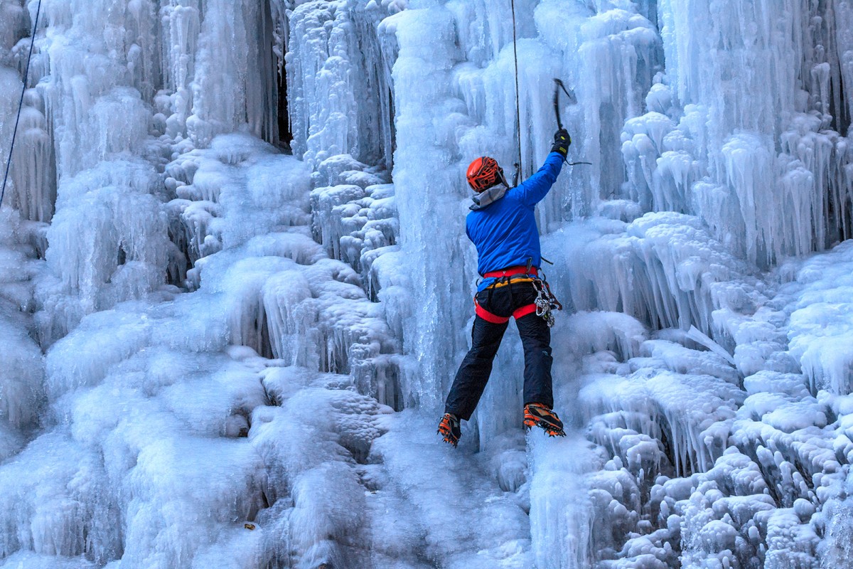 Touring up the ice while climbing in Valdez.