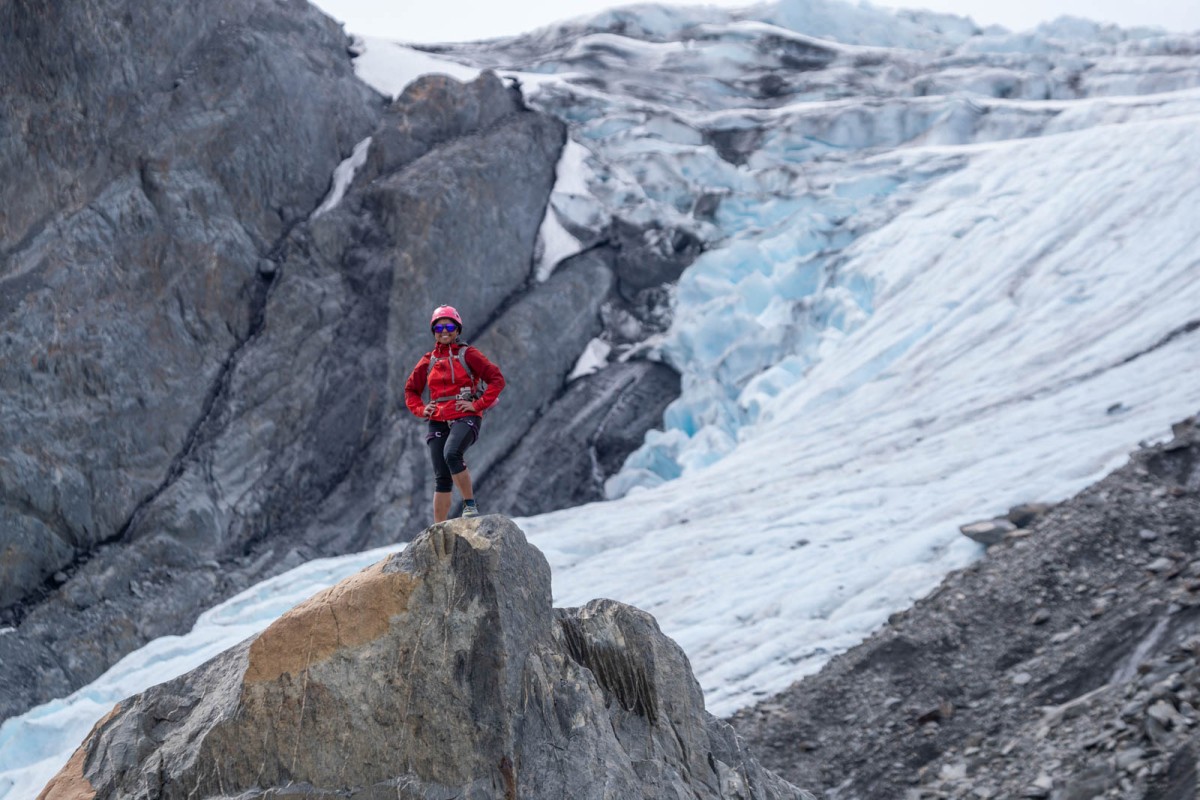 Standing in front of Worthington Glacier on the Worthington Trek tour.
