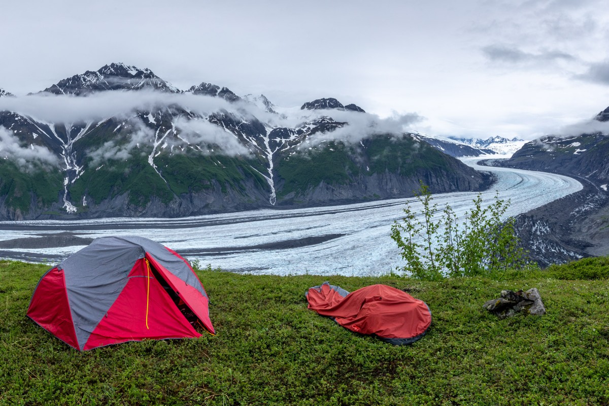 Glacier views outside your tent on our Valdez basecamp tours.
