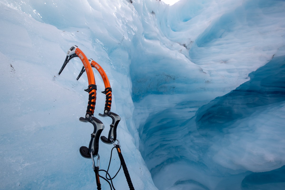Ice climbing tools stuck in for a break.