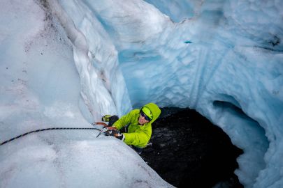 Climbing out of a moulin. 