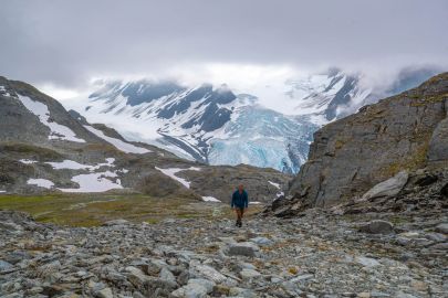 Hiking through the pass at the beginning of the tour.