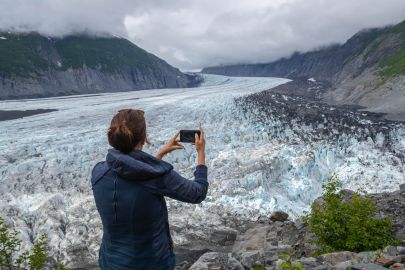 Checking out the Valdez Glacier ice dam.