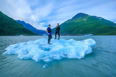 Standing on your own private iceberg on the Valdez Glacier tour.