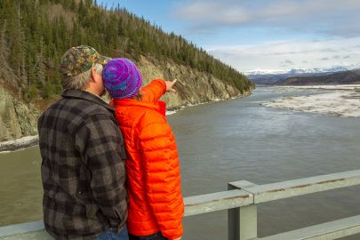 Stopping to look at the Copper River while on a tour to McCarthy.