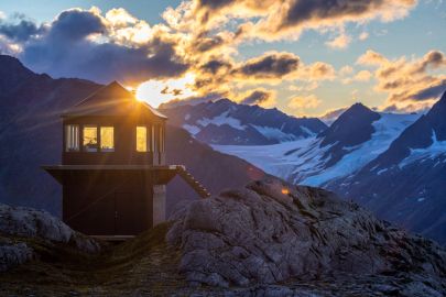 Sunrise behind the lookout.