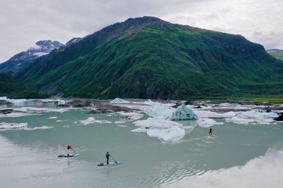 Touring around Valdez Glacier Lake SUP style.