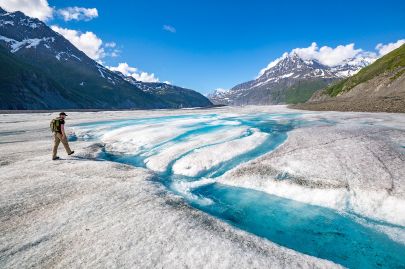 Backpacking on glaciers around the backcountry of Valdez.