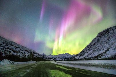 Watching the northern lights dance among the Chugach Mountains outside of Valdez.