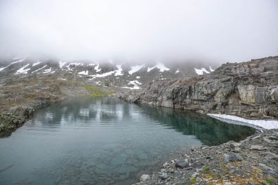 Stopping to have a break at one of the lakes near the pass.