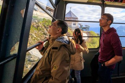 Riding the gondola up the mountain in Girdwood, on a custom tour.