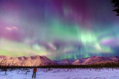 Watching the northern lights and a shooting star outside of Valdez.