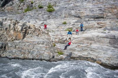 Ziplining back across the traverse.