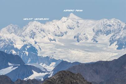 Mount Michelson and Aspero Peak from the summit of West Peak in Valdez.