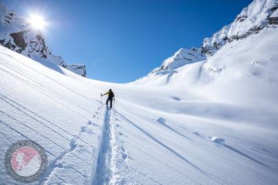 Bob's Knob (left), Mount Francis (right) heading up Glacier G213804E61037N. March 2022.