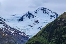 Looking at Byron Peak and Byron Glacier from the visitors center parking lot on Portage Lake.