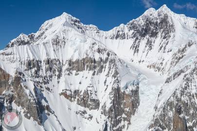 The southeast face of Celeno Peak, and the south face of The Twaharpies.