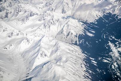 Front to back Chinstrap Peak, Gentoo Peak, and Fishs Breath, wrapping back right to Raggedtop Mountain.