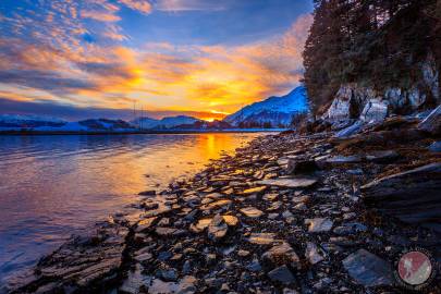 Sunset from Dock Point looking back towards the Valdez small boat harbor.