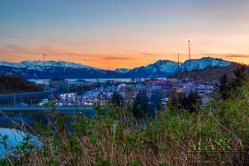 Catching the sunset from Dock Point looking at the Valdez Boat Harbor.